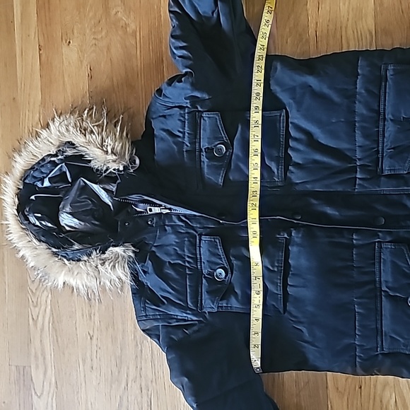 Tommy Hilfiger Black Winter Coat Faux Fur Trim Hood Women's Size Small - Picture 6 of 16